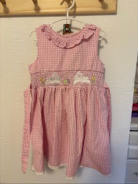Pink Smocked Seersucker Bunny Dress for Girls